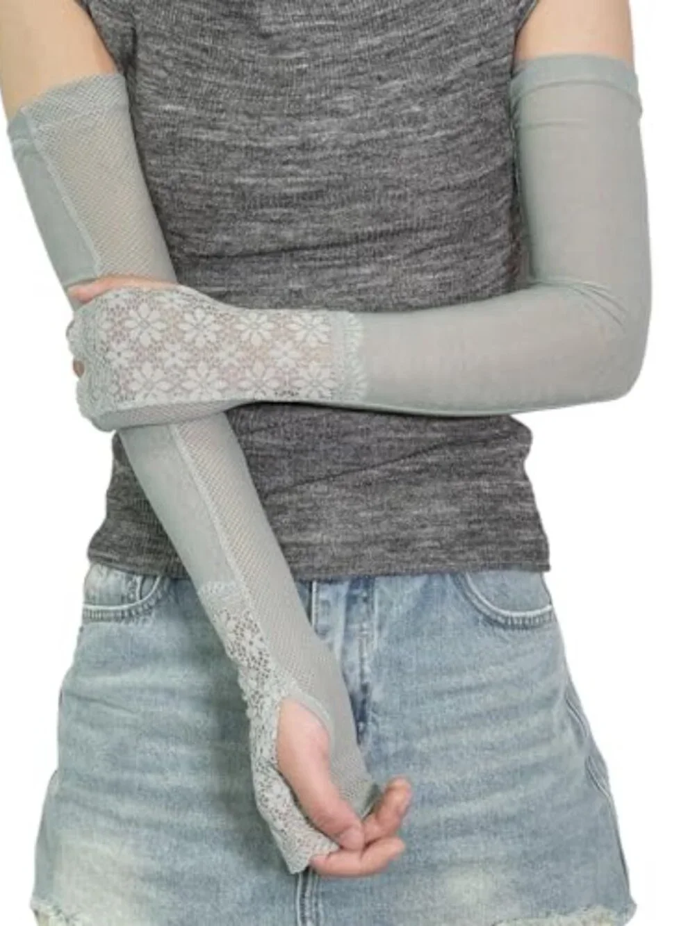 Lace Ice Silk Arm Sleeves for Women UV Sun Protection